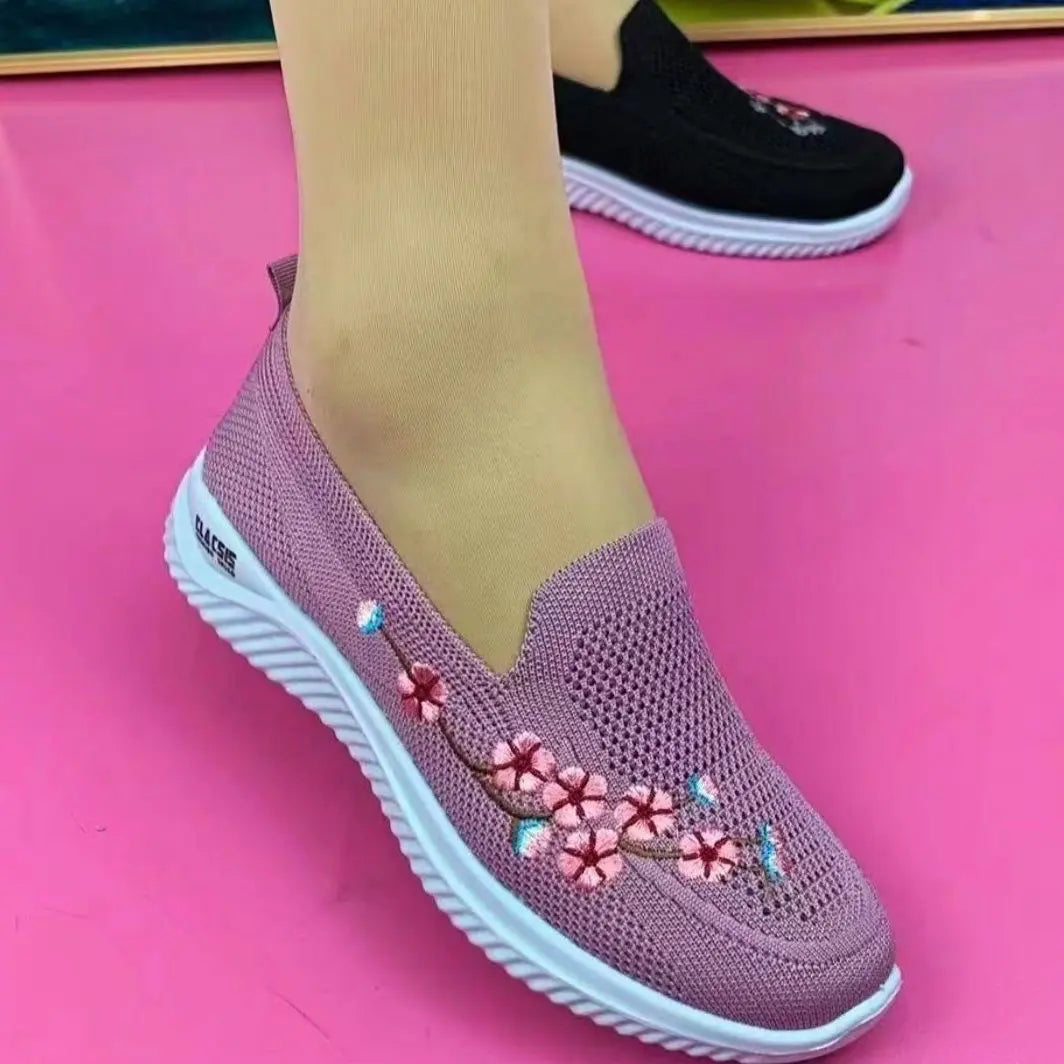 Women Sneakers Mesh Breathable Floral Comfort Mother