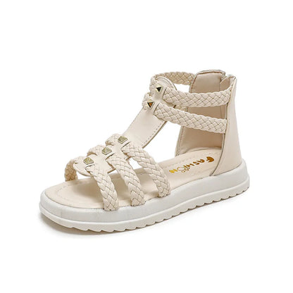 Girls Roman Sandals Open Toe Braided Solid Color