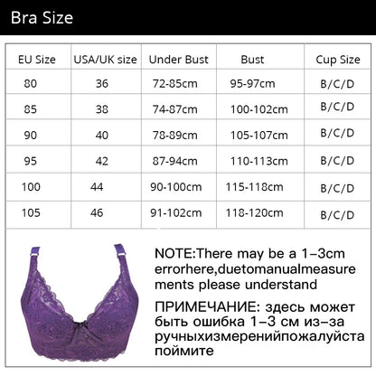 Lace Full-Cup Underwire Bra – Plus Size Adjustable  Bra