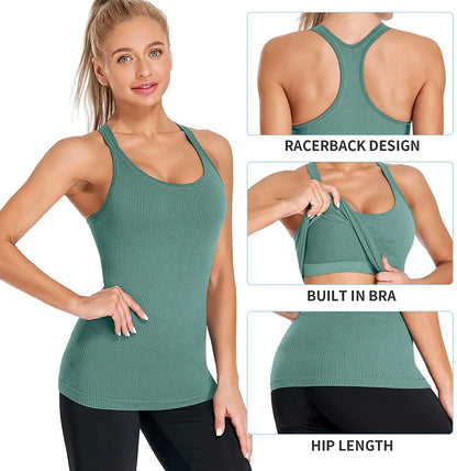 Attraco Women’s Racerback Tank Top with Built-in Shelf Bra